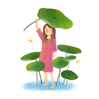 夏季荷花与女孩