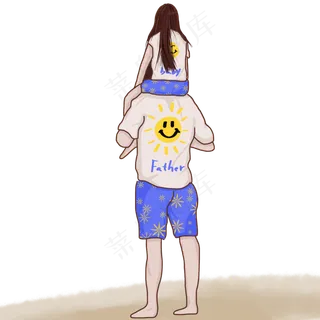 父亲节爸爸背着女儿海边游玩