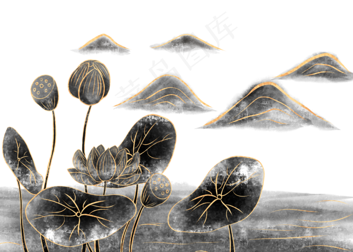 黑金国风荷花(2800X2000(DPI:299))psd模版下载