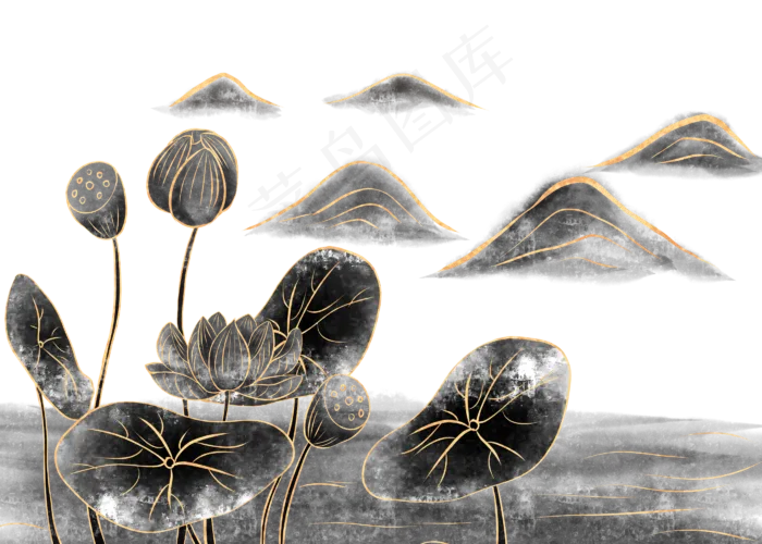 黑金国风荷花(2800X2000(DPI:299))psd模版下载