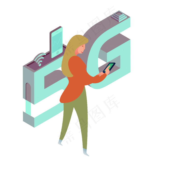 扁平欧美小人5G网络,免抠元素