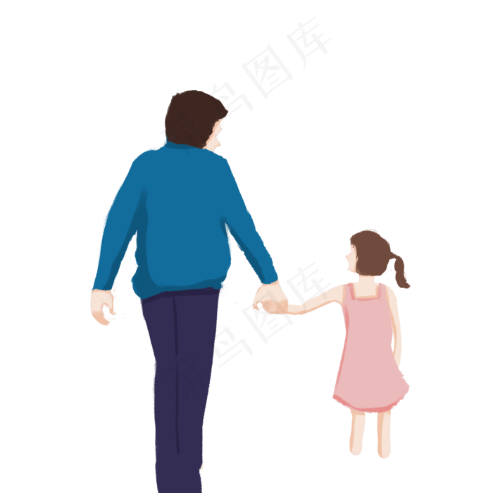 父亲节父女牵手背影元素