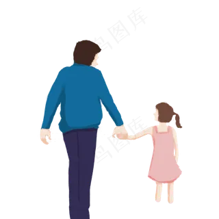 父亲节父女牵手背影元素