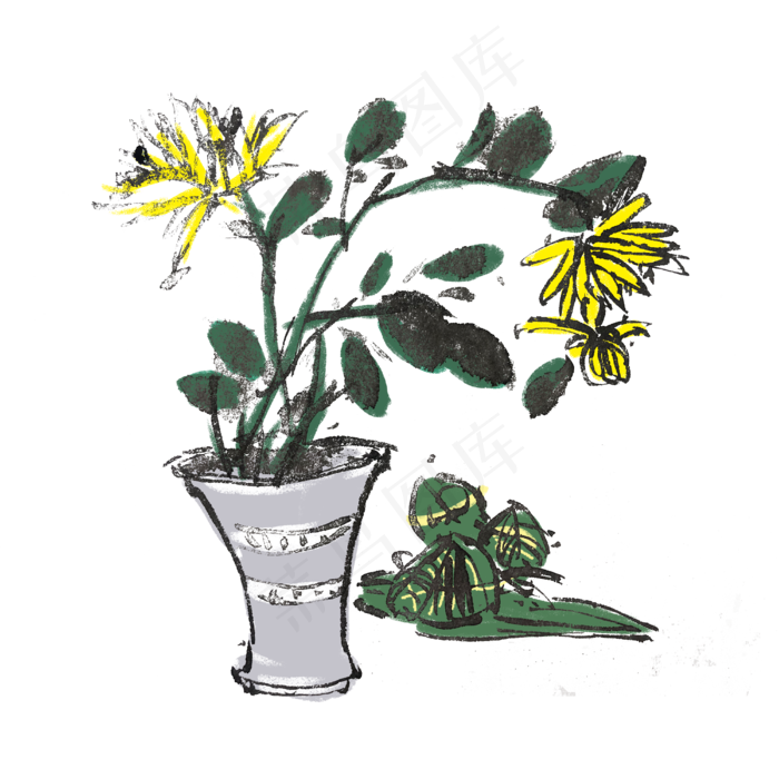 端午节水墨风手绘重彩粽子(4000X4000(DPI:300))psd模版下载