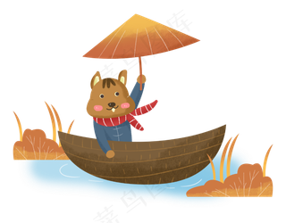 秋天动物松鼠秋日落叶叶子船