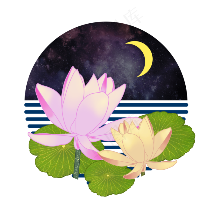 手绘古典中国风荷花元素设计(4167X4167(DPI:150))psd模版下载