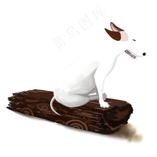 手绘站在木材上的卡通狗子设计,免抠元素