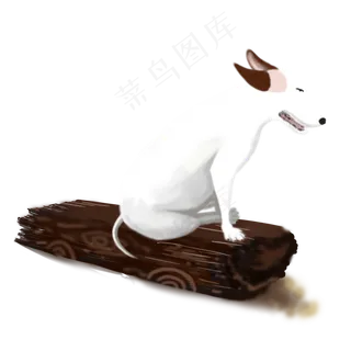 手绘站在木材上的卡通狗子设计,免抠元素