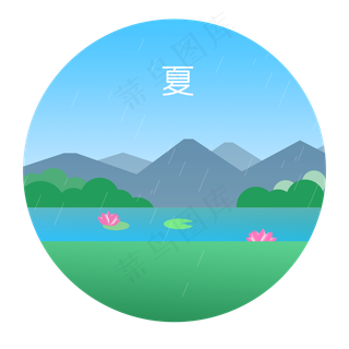 夏季下雨荷花池塘