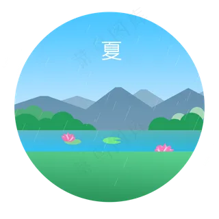 夏季下雨荷花池塘