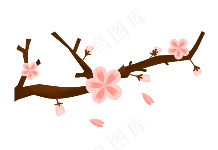梅花冬梅手绘梅花枝,免抠元素