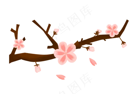 梅花冬梅手绘梅花枝,免抠元素