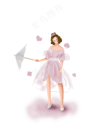 手绘穿公主裙的女孩,免抠元素