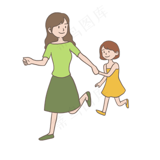 母亲节妈妈牵着女儿手免抠元素下