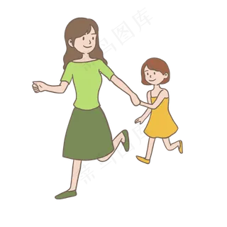母亲节妈妈牵着女儿手免抠元素下