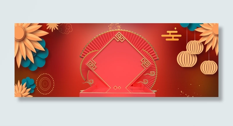 中国风大促化妆品美妆洗护banner