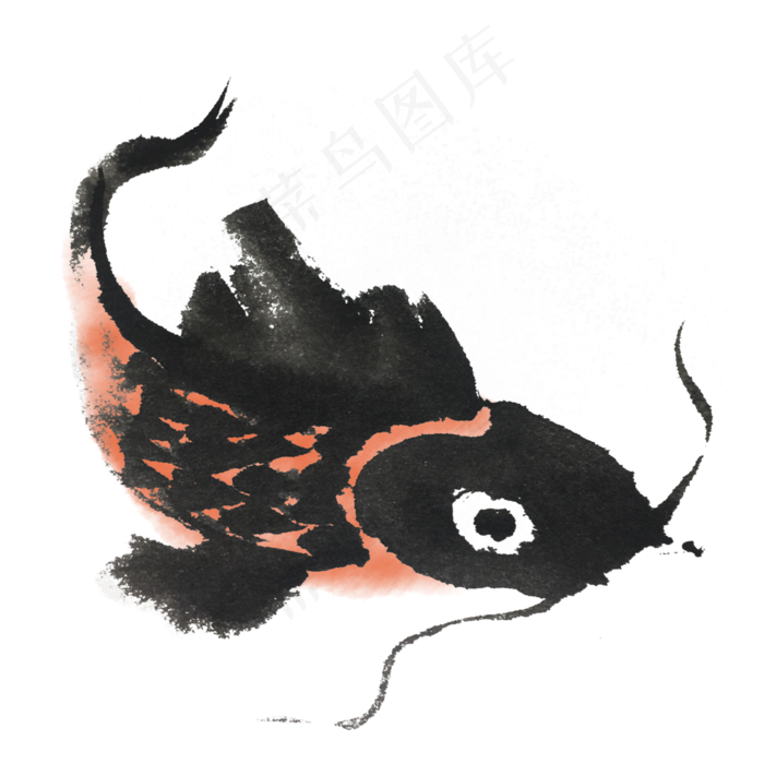 中国风水墨鱼手绘装饰,免抠元素