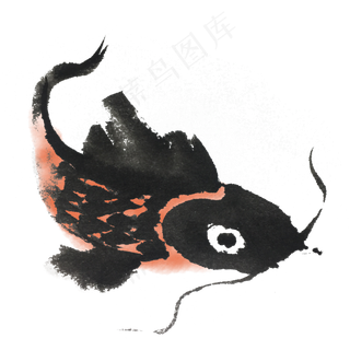 中国风水墨鱼手绘装饰,免抠元素