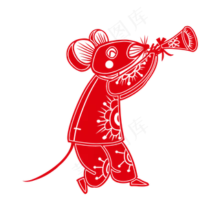 老鼠吹唢呐鼠年剪纸风,免抠元素