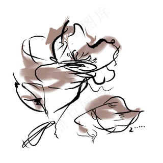 水墨写意花草国画花鸟绘画,免抠元素