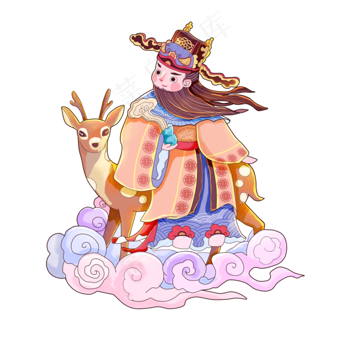 福禄寿喜天官梅花鹿中国传统神仙,免抠元素