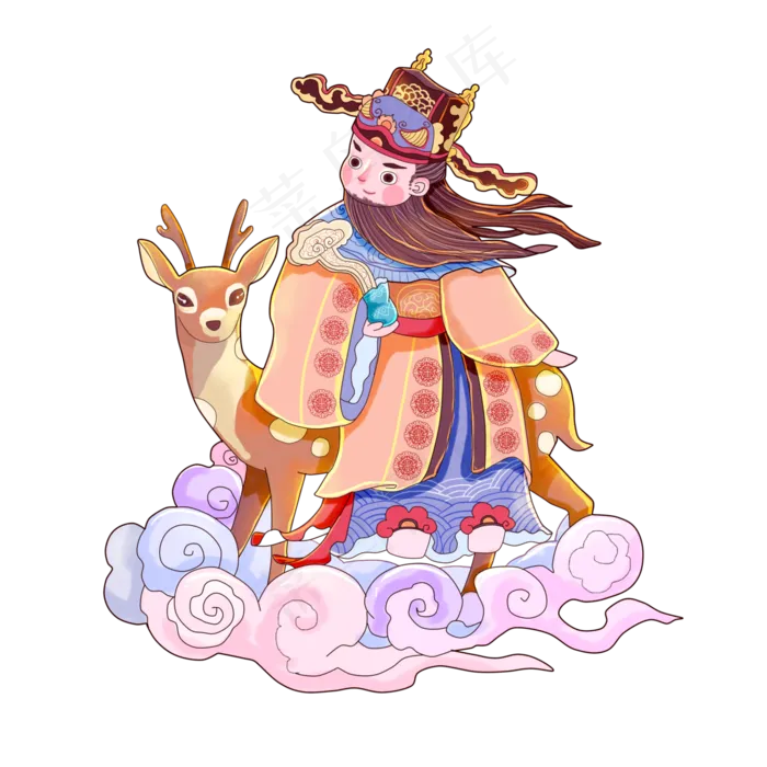 福禄寿喜天官梅花鹿中国传统神仙,免抠元素(4000*4000px 300 dpi )psd模版下载