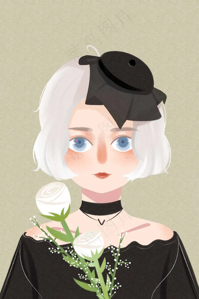 花与少女之黑色摩登少女(3545X5315(DPI:300))psd模版下载
