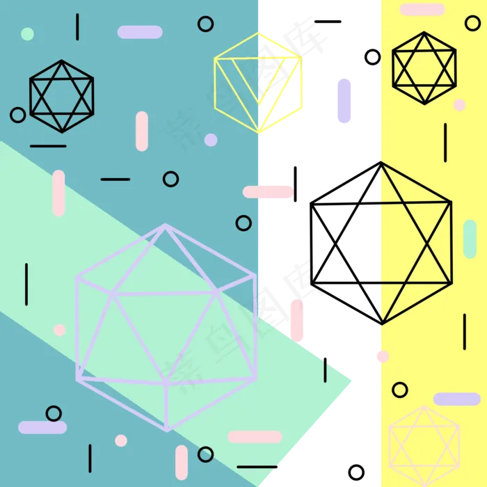 彩色几何印花装饰图,免抠元素(2000*2000px 300 dpi )psd模版下载