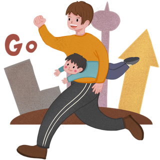 父亲节爸爸和宝宝奔跑卡通小清新