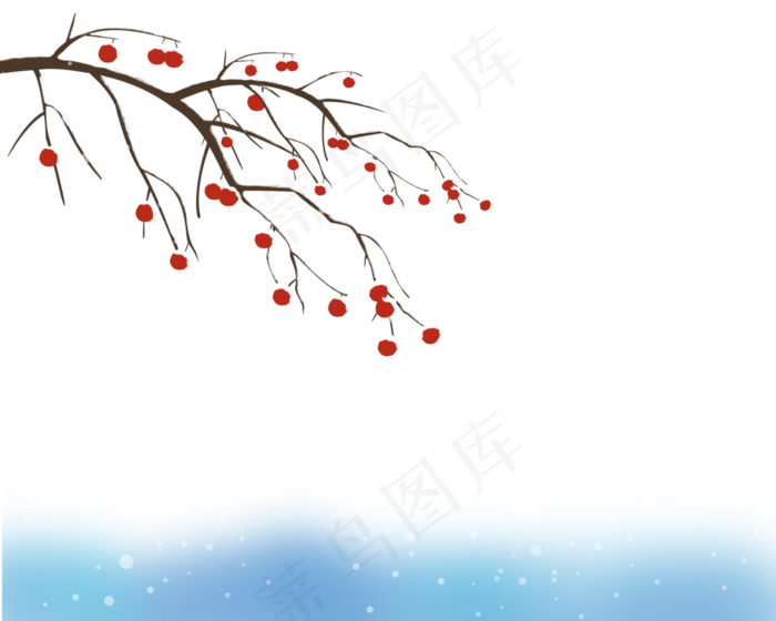 雪中的树枝和果实,免抠元素