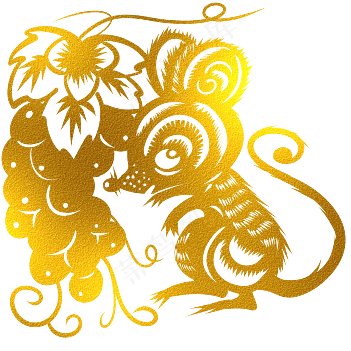 新年鼠年烫金剪纸,免抠元素(2150X2150(DPI:299))psd模版下载