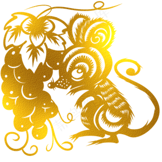 新年鼠年烫金剪纸,免抠元素