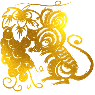 新年鼠年烫金剪纸,免抠元素