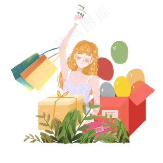年中购物狂欢618女孩png素材