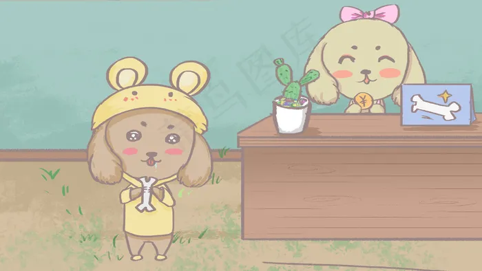 可爱动物狗狗买粮食卡通手绘(2880*1620px 300 dpi )psd模版下载