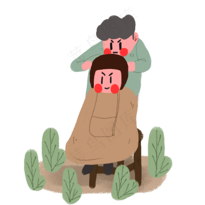 龙抬头理发的小女孩,免抠元素