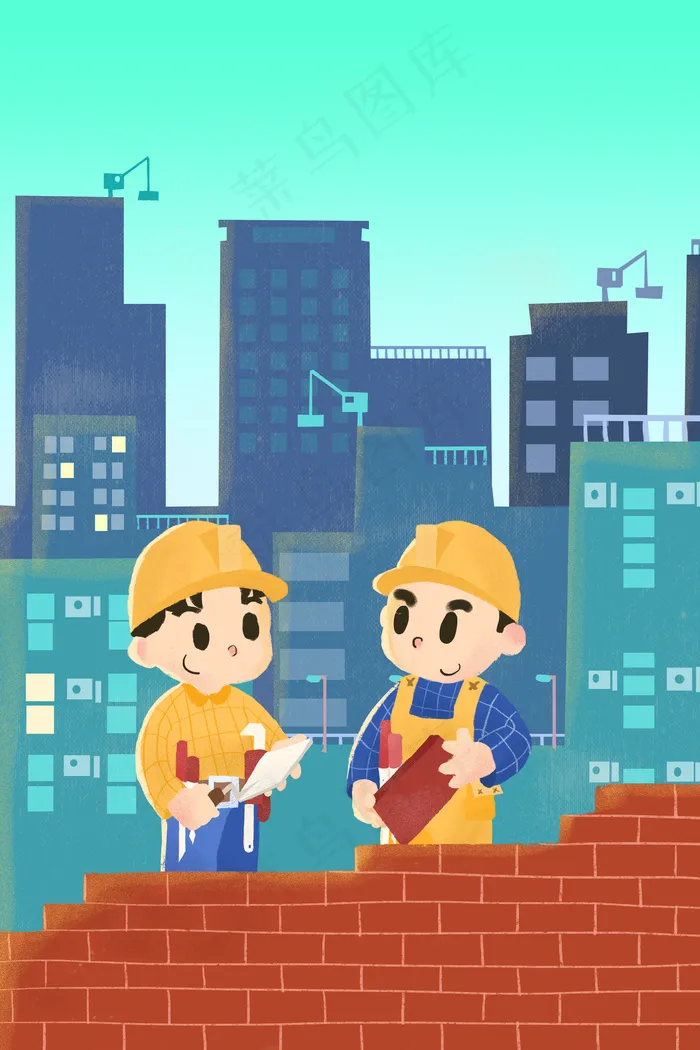 扁平风卡通劳动节节日庆典建筑工配图(3545X5315(DPI:300))psd模版下载