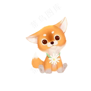 小花柴犬小狗可爱手绘,免抠元素