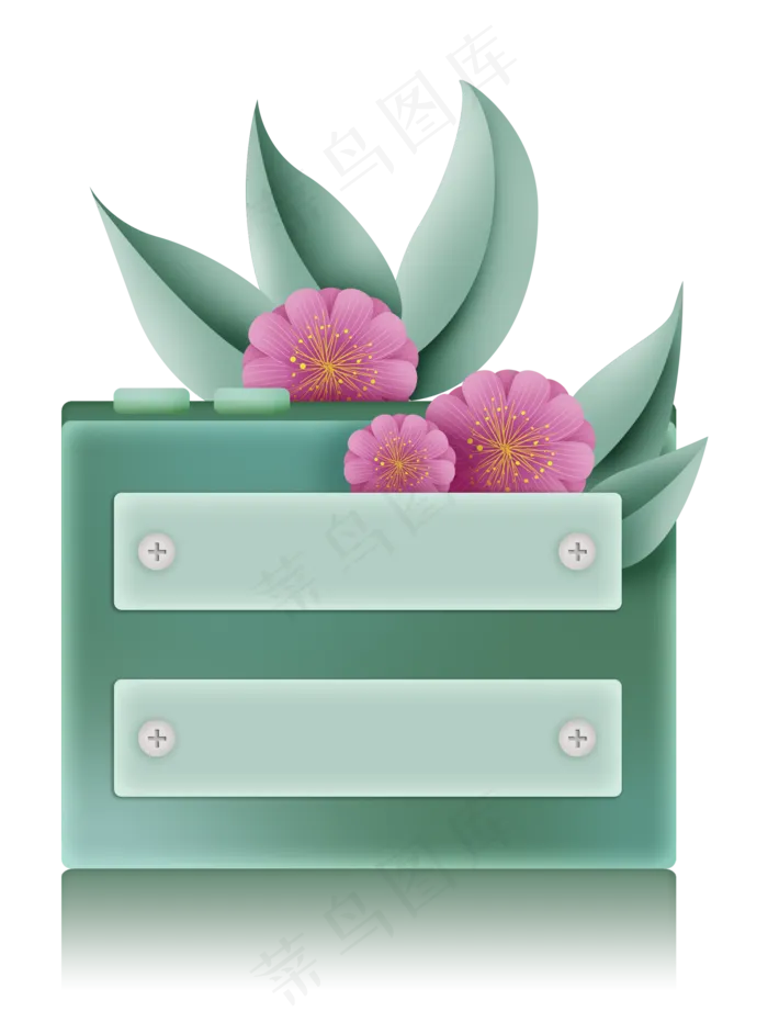 春天立体绿色花朵文本框