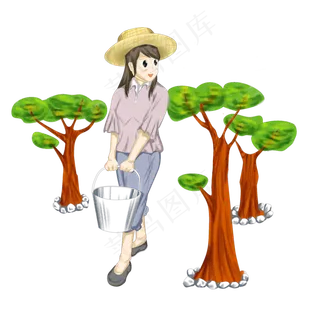 植树节浇树的小女孩