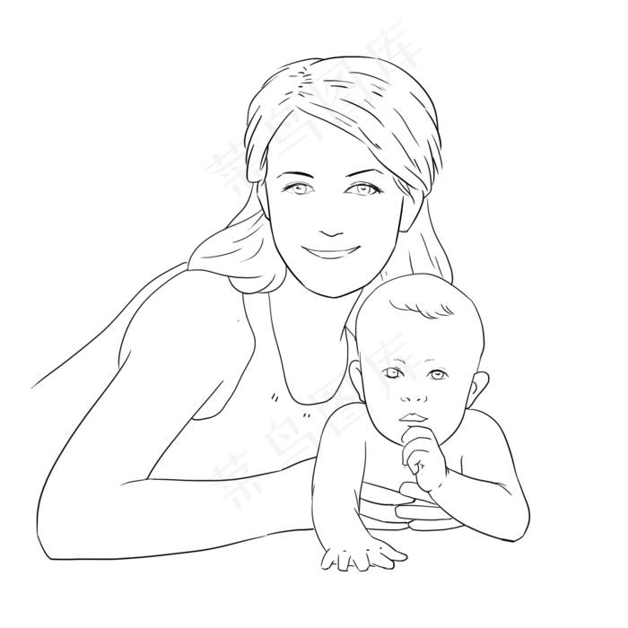 母亲节母子线稿免抠PNG素材(2000X2000(DPI:300))psd模版下载