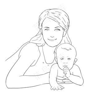 母亲节母子线稿免抠PNG素材