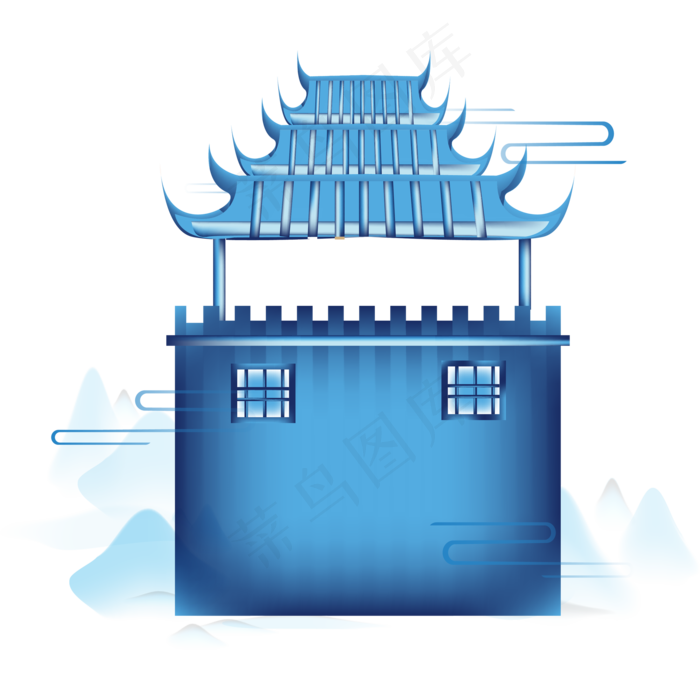 中国风亭子城墙建筑(2000X2000(DPI:300))ai矢量模版下载