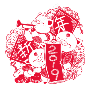 2019中国风春节猪年卡通猪福娃剪�,免抠元素