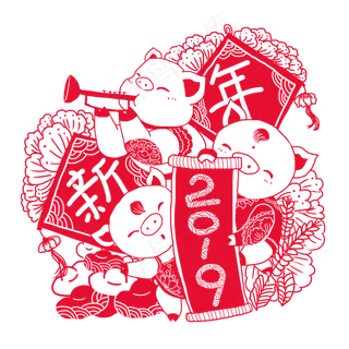 2019中国风春节猪年卡通猪福娃剪�,免抠元素