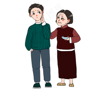 端午节节日习俗点雄黄酒的祖孙俩