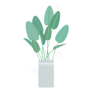 小清新手绘植物瓶装大叶绿植,免抠元素
