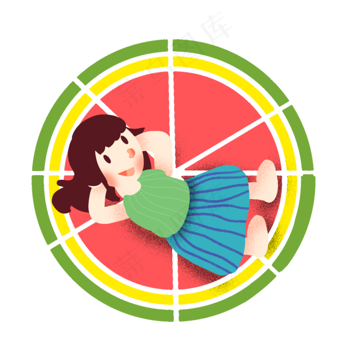 夏天躺在西瓜上可爱女生