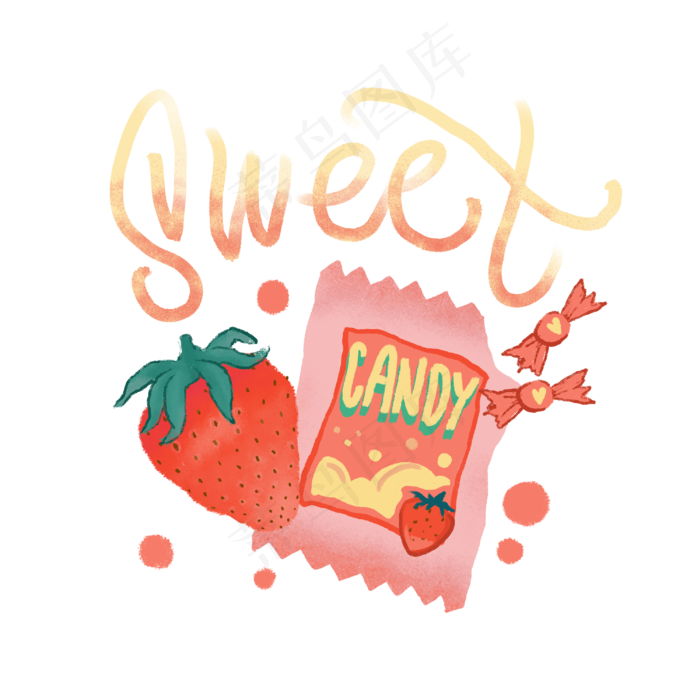 草莓涂鸦糖果潮街头食物装饰PNG