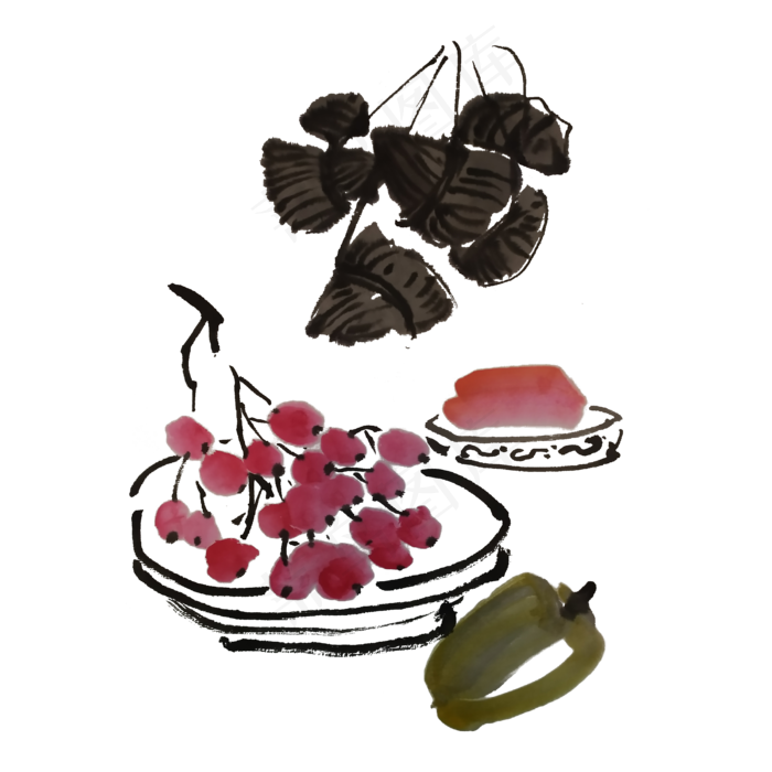 端午节水墨粽子梅子